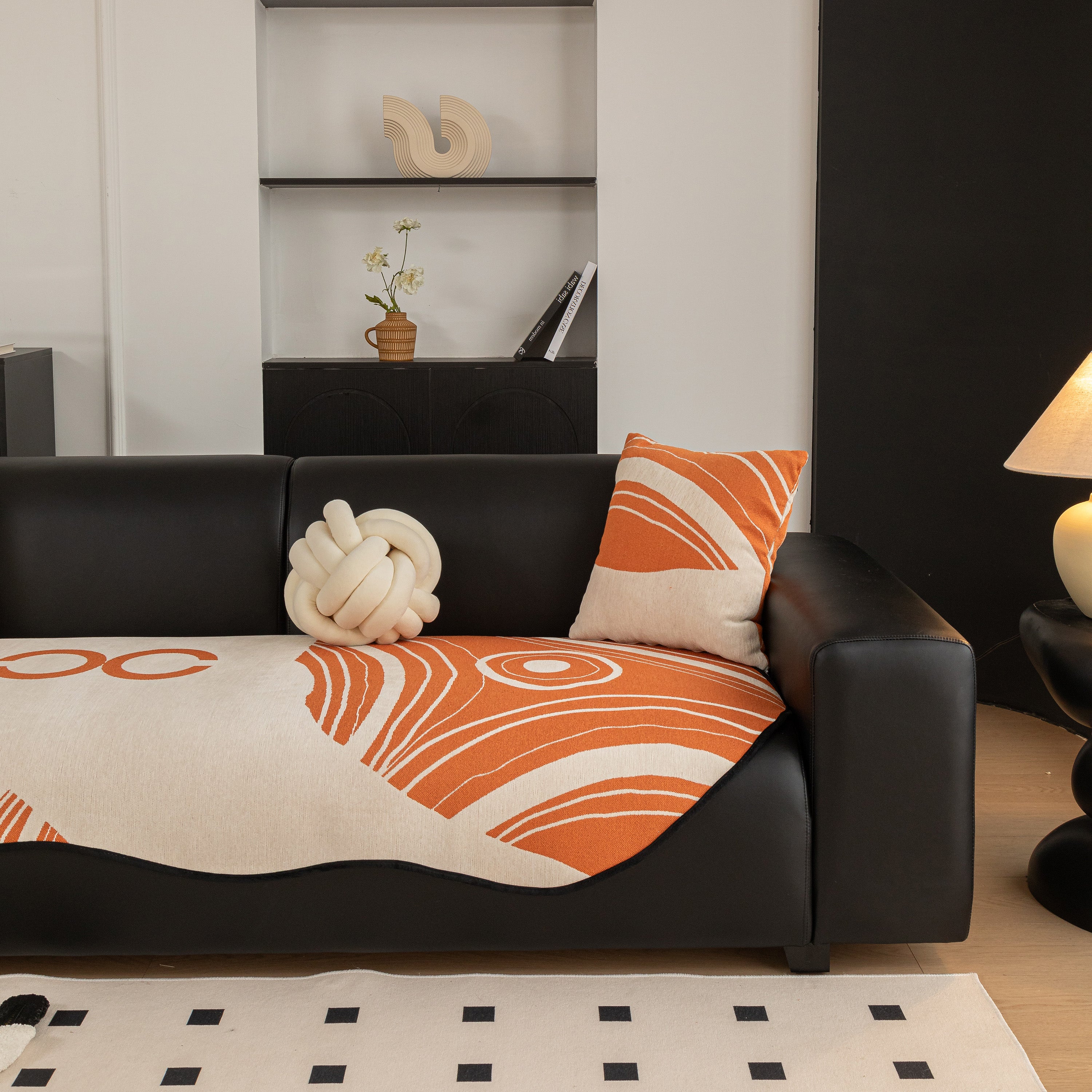 Abstract Art Sofa Cover with Wave Edge, Non Slip Couch Cover for Stylish Homes