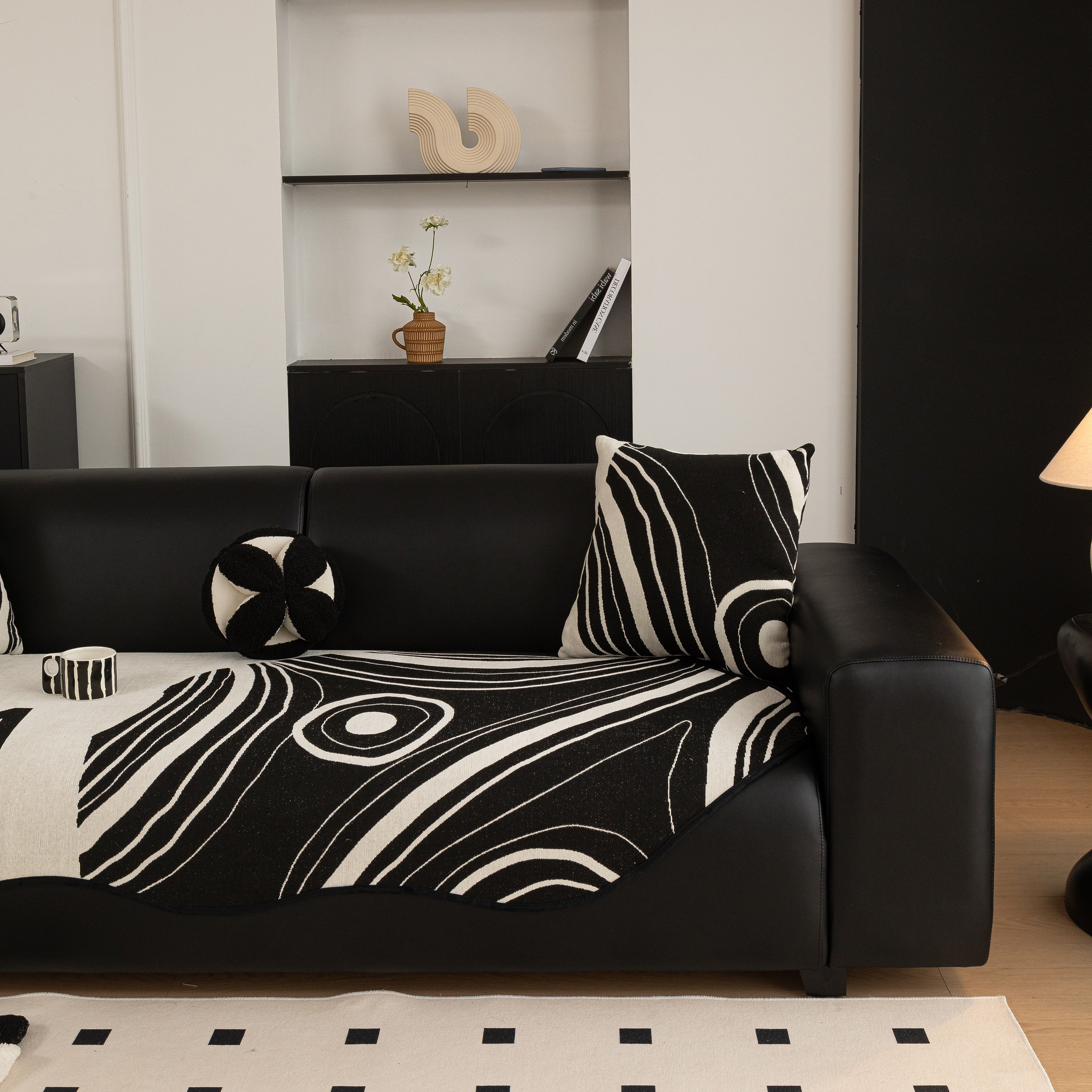 Abstract Art Sofa Cover with Wave Edge, Non Slip Couch Cover for Stylish Homes