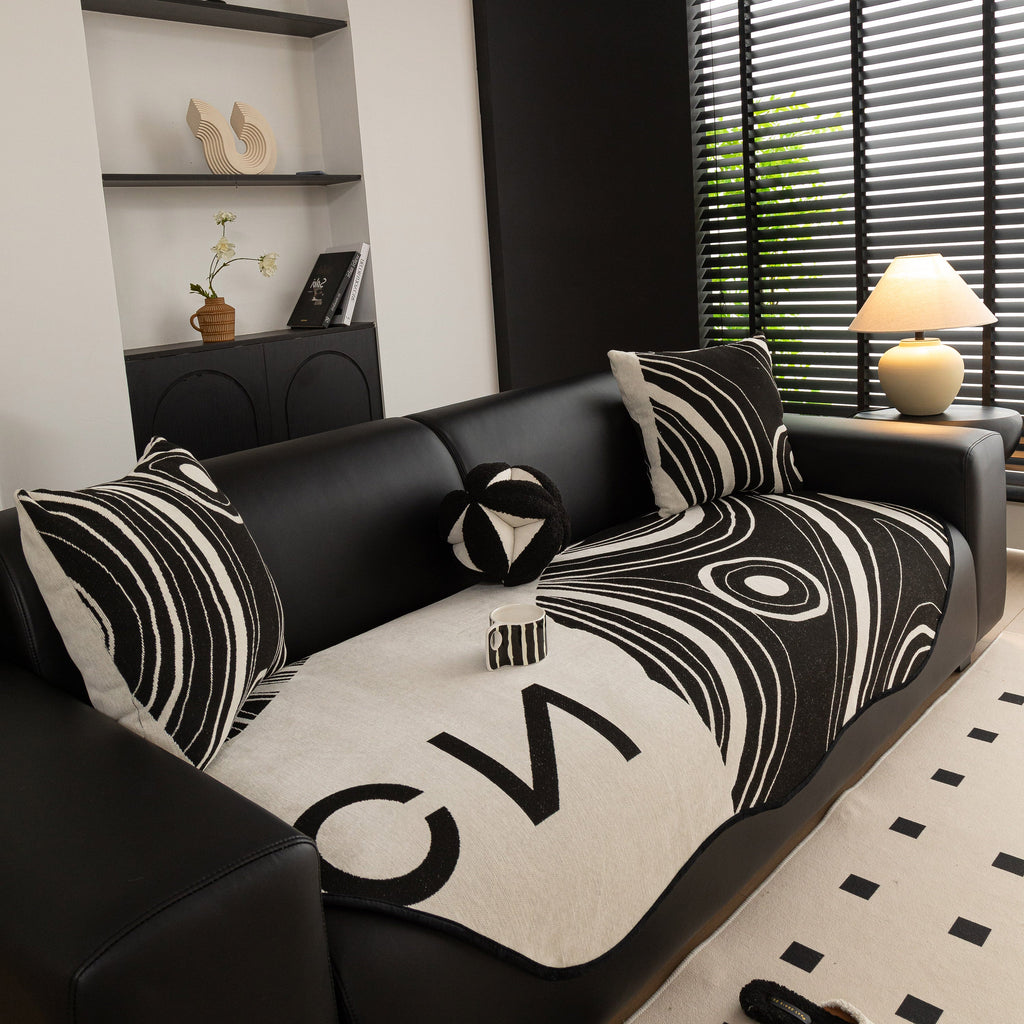 Abstract Art Sofa Cover with Wave Edge, Non Slip Couch Cover for Stylish Homes