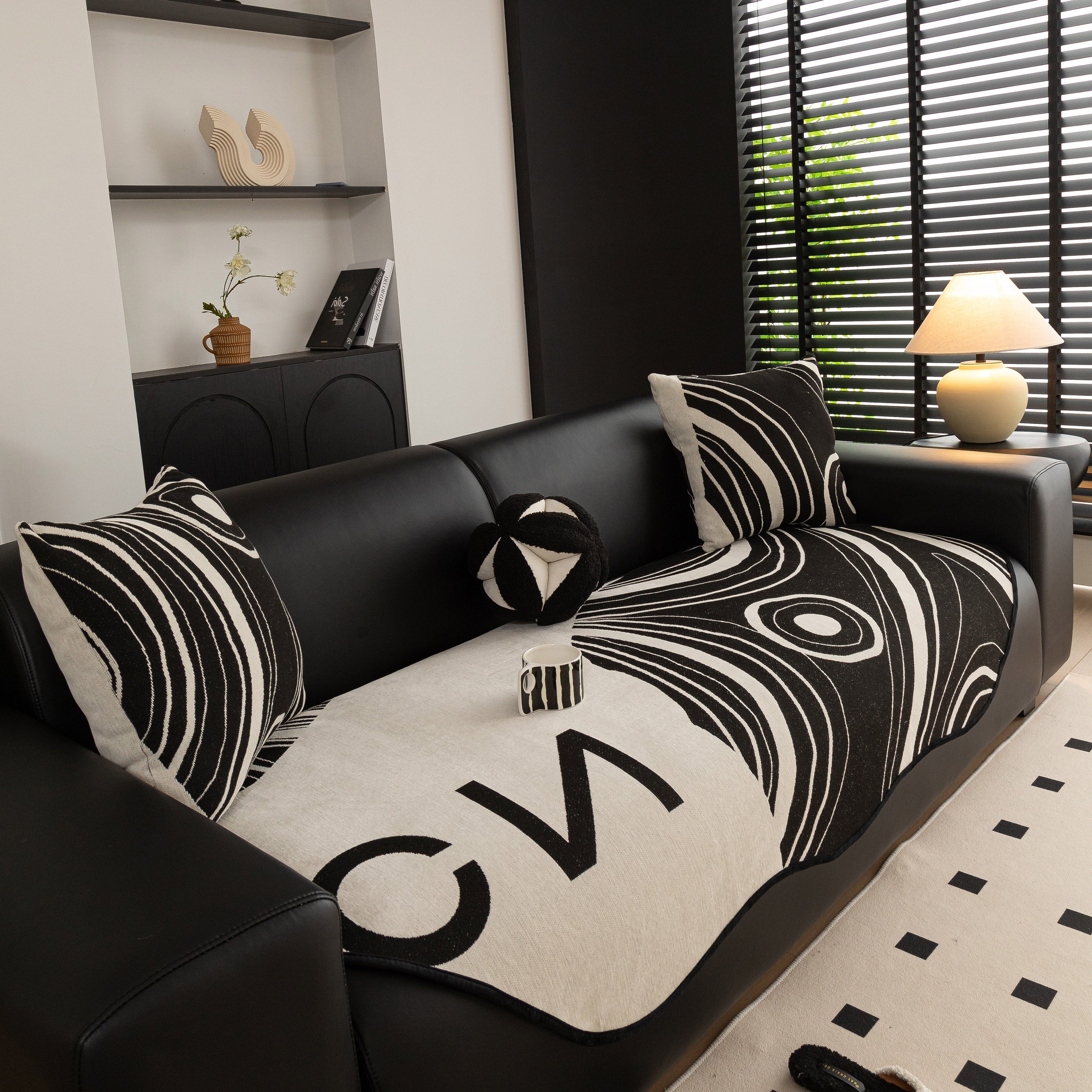 Abstract Art Sofa Cover with Wave Edge, Non Slip Couch Cover for Stylish Homes