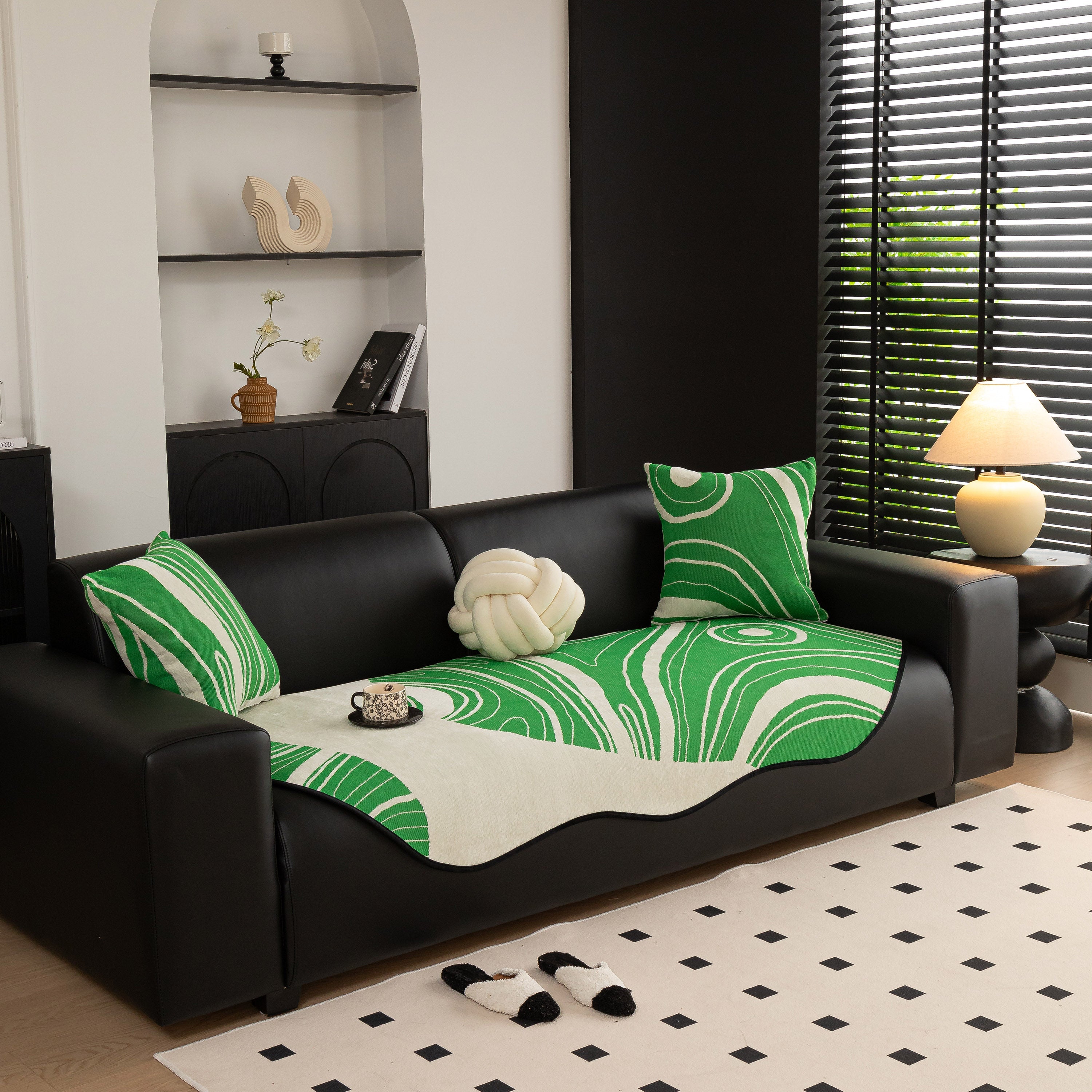 Abstract Art Sofa Cover with Wave Edge, Non Slip Couch Cover for Stylish Homes