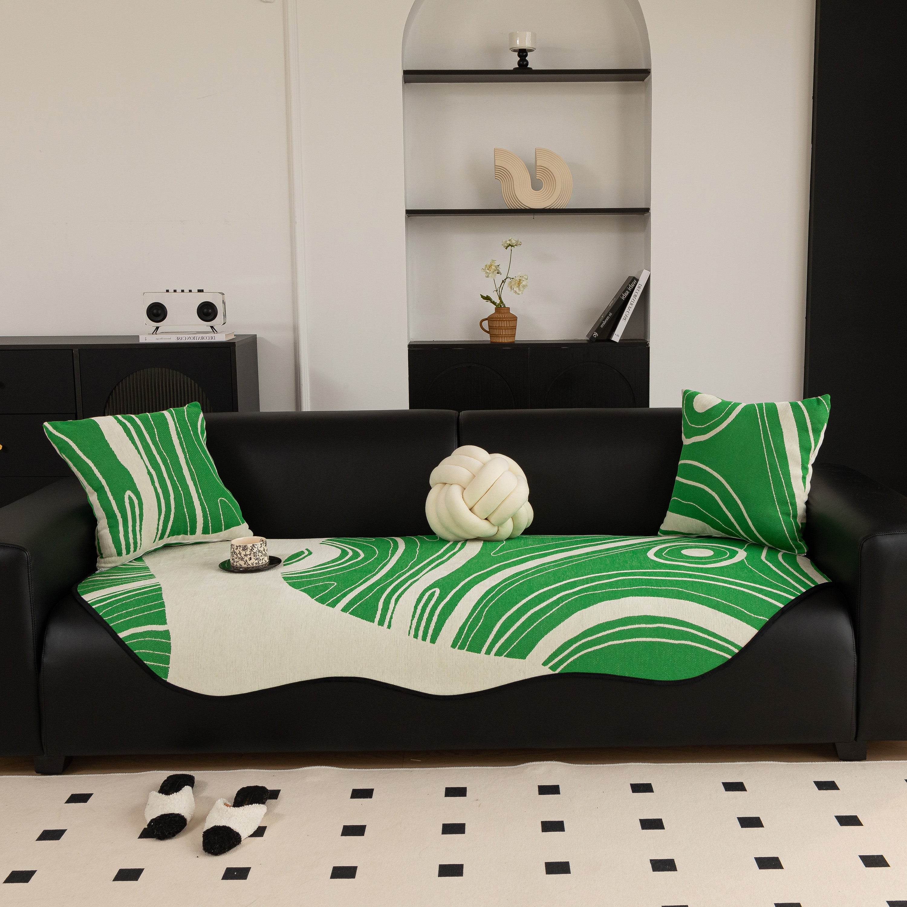 Abstract Art Sofa Cover with Wave Edge, Non Slip Couch Cover for Stylish Homes