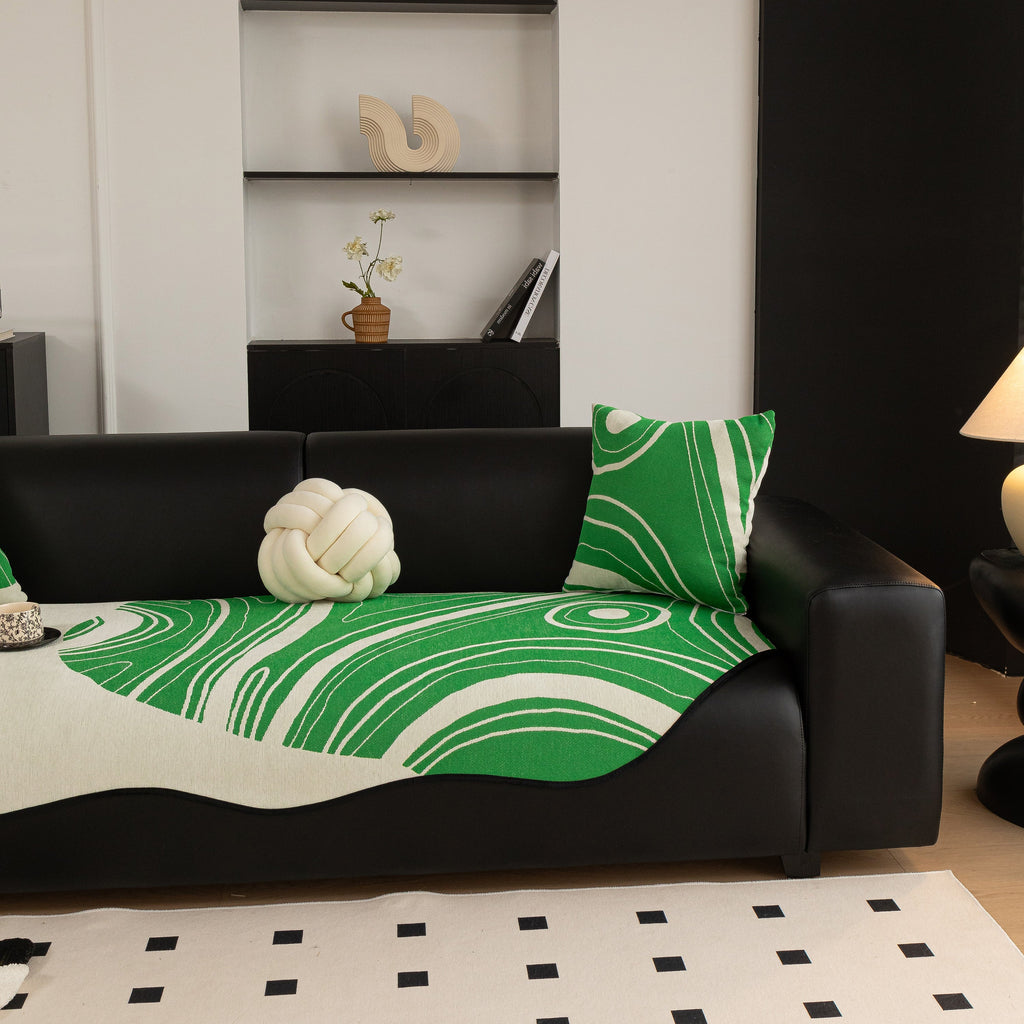 Abstract Art Sofa Cover with Wave Edge, Non Slip Couch Cover for Stylish Homes