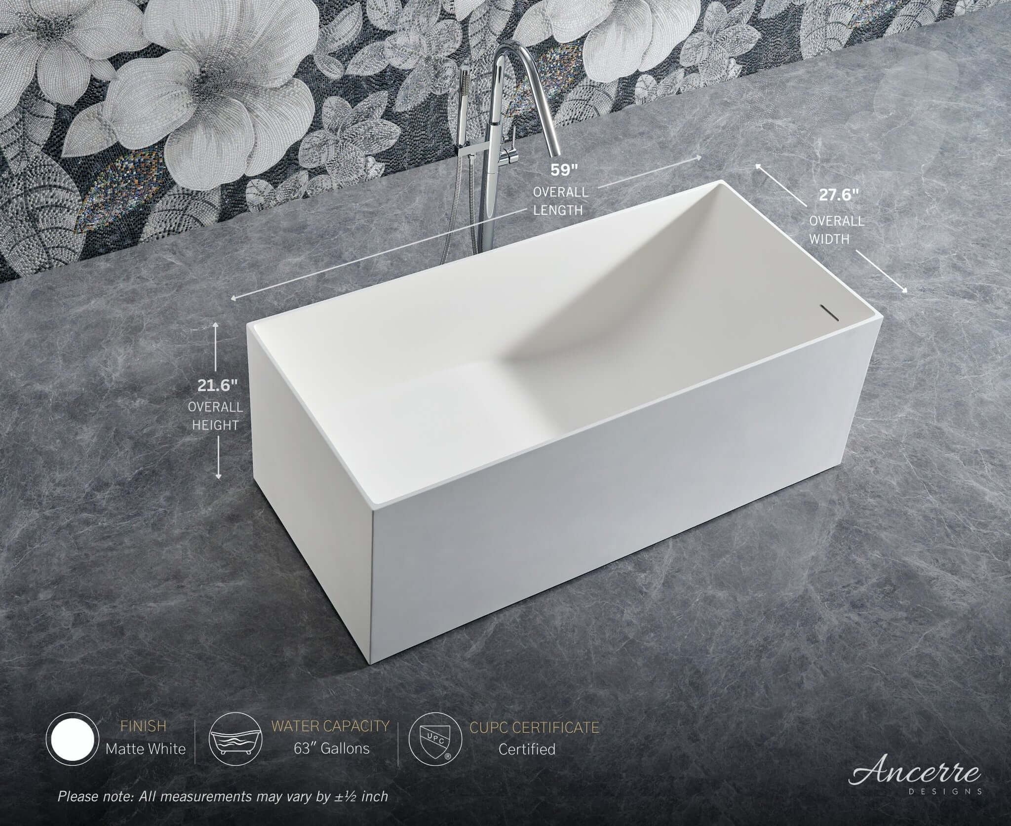 Linea Freestanding Solid Surface Bathtub