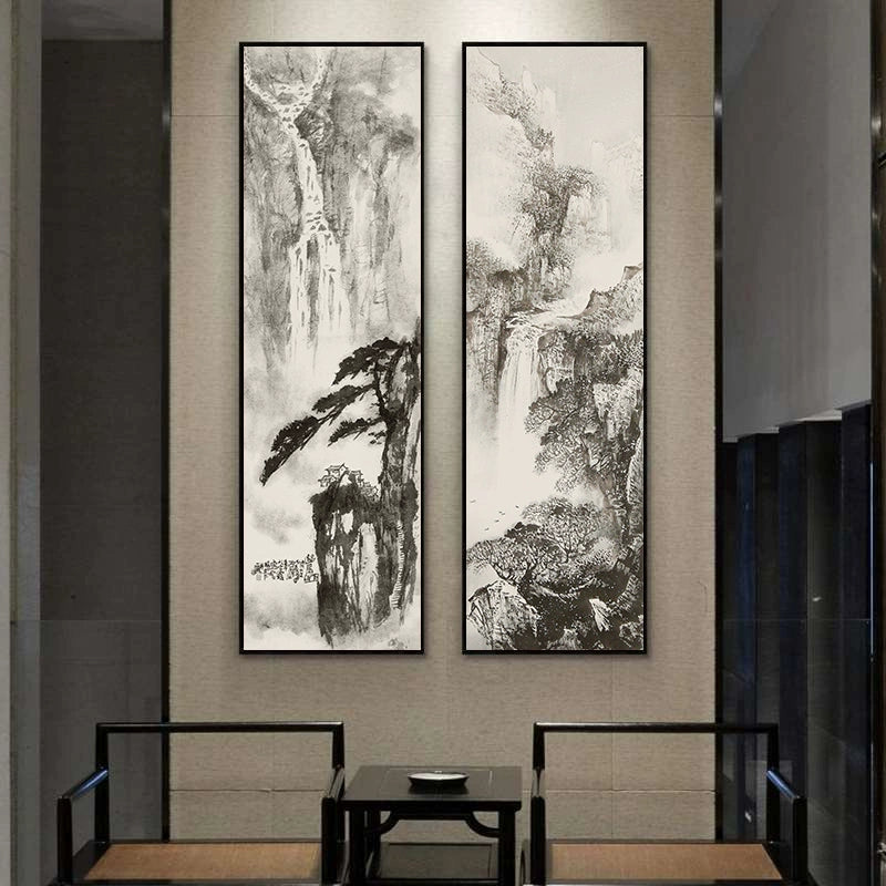 New Chinese Style Landscape Painting for Living Room Black and White Style Dye Ink Chinese Painting Hallway Corridor Corridor Painting Hotel Decorative Painting