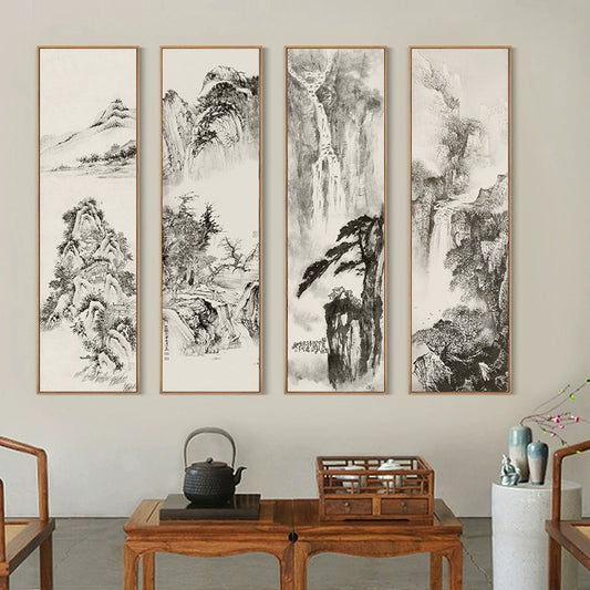 New Chinese Style Landscape Painting for Living Room Black and White Style Dye Ink Chinese Painting Hallway Corridor Corridor Painting Hotel Decorative Painting