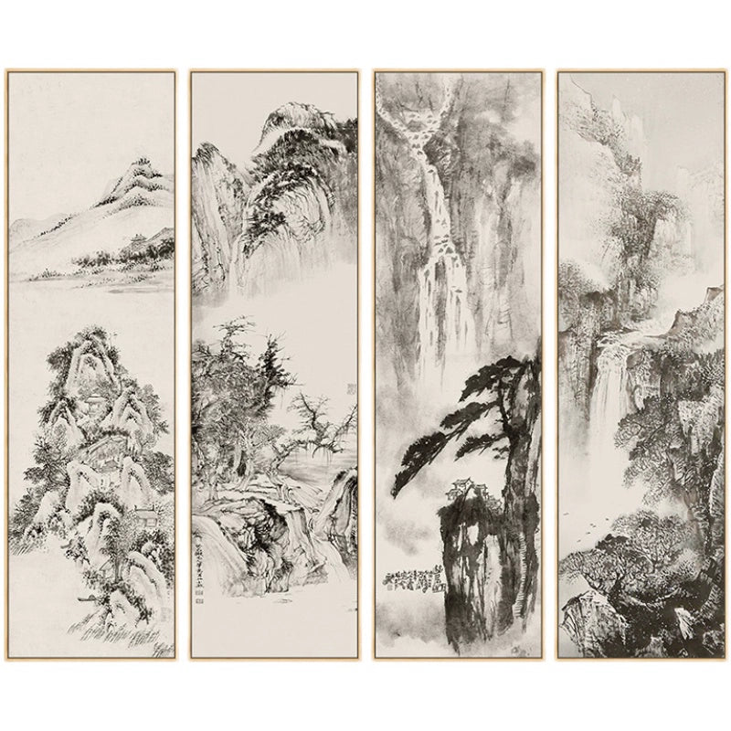 New Chinese Style Landscape Painting for Living Room Black and White Style Dye Ink Chinese Painting Hallway Corridor Corridor Painting Hotel Decorative Painting