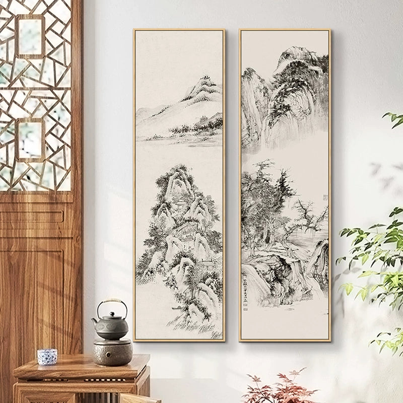 New Chinese Style Landscape Painting for Living Room Black and White Style Dye Ink Chinese Painting Hallway Corridor Corridor Painting Hotel Decorative Painting