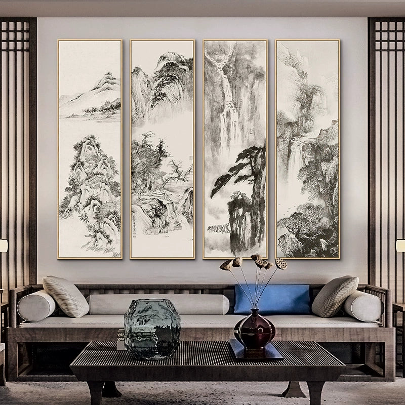 New Chinese Style Landscape Painting for Living Room Black and White Style Dye Ink Chinese Painting Hallway Corridor Corridor Painting Hotel Decorative Painting