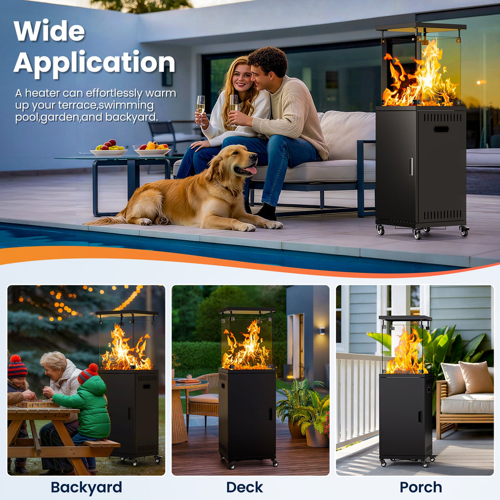 Pamapic 41000 BTU Propane Outdoor Heater with Lockable Wheels & Cover for Deck, Black