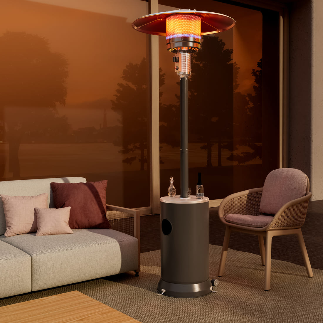 Pamapic 48,000 BTU Patio Heater Propane with Table Design & Wheels, Commercial & Residential
