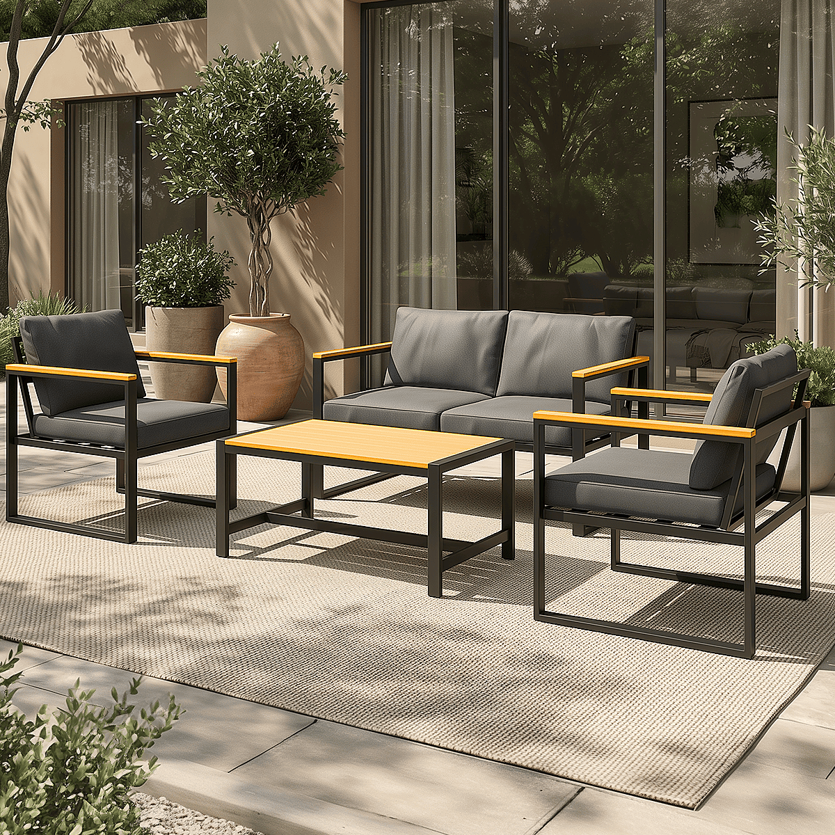 Pamapic Metal Patio Conversation Sets with Cushions and Coffee Table