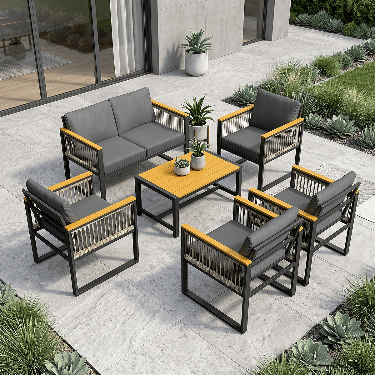 Pamapic Metal Patio Conversation Sets with Cushions and Coffee Table