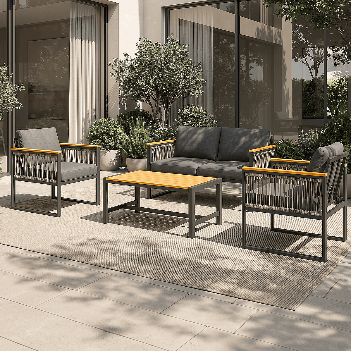 Pamapic Metal Patio Conversation Sets with Cushions and Coffee Table