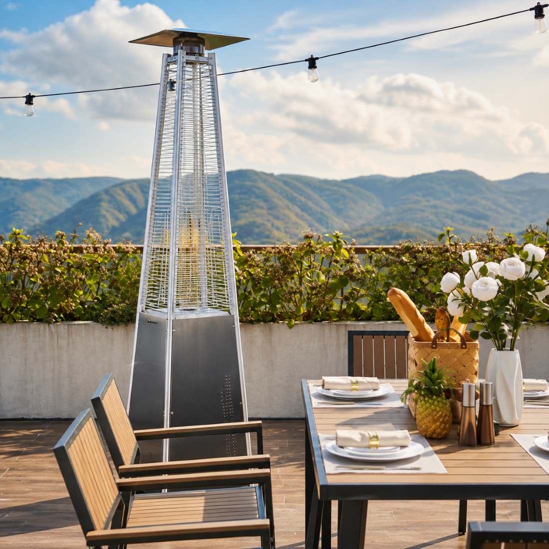 Propane Pyramid Patio Heater 48,000 BTU, with Glass Flame Tube