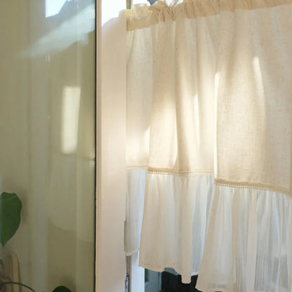 Cotton linen chiffon ruffled Short Curtains Rod-piercing Floral Half-Curtain Kitchen Cafe Living Room Bay Window Cabinet Curtain