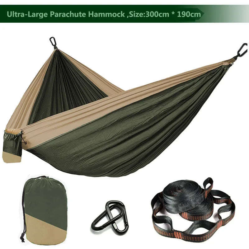 Solid Color Parachute Hammock with Hammock straps and Black carabiner Camping Survival travel Double Person outdoor furniture