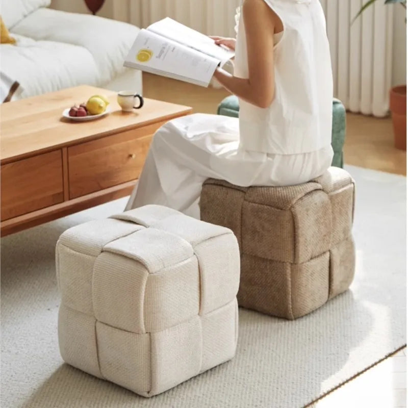 MOMO Chenille Mesh Red Woven Bench Short Stool Shoe Changing Stool Living Room Sofa Stool Household Small Stools