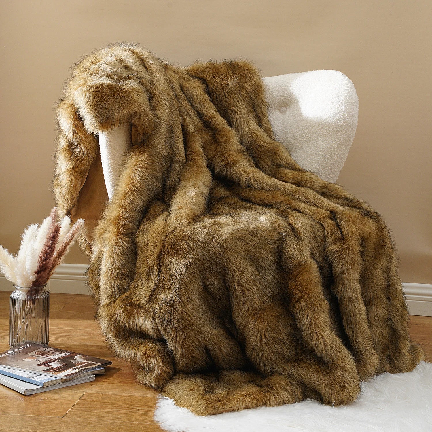LUX Heavy Faux Fur Throw Blanket