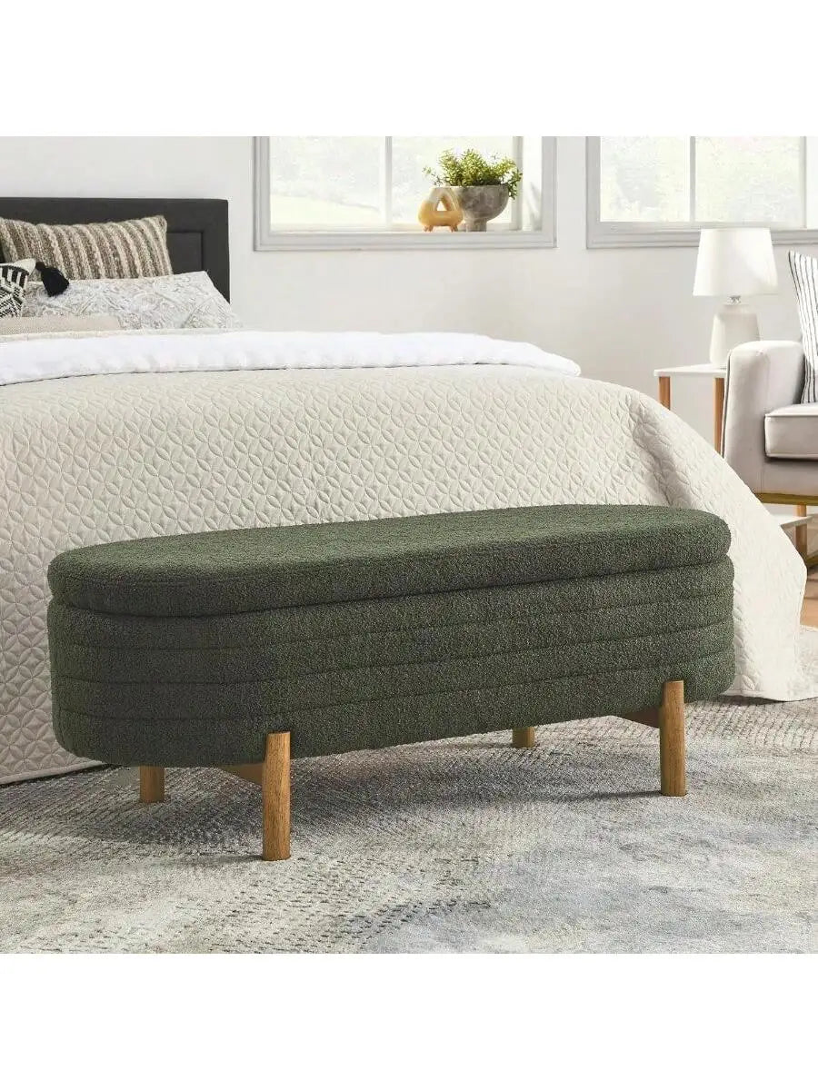 Teddy Velvet Oval Bedroom Storage Stool Decorated and Soft Skin Friendly Teddy Fabric Suitable for Entrance Benches Livi