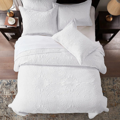 King Size Bedding Set-White Embossed, Bedspreads-Lightweight Summer Soft Microfiber Bedspread, Bed Coverlet