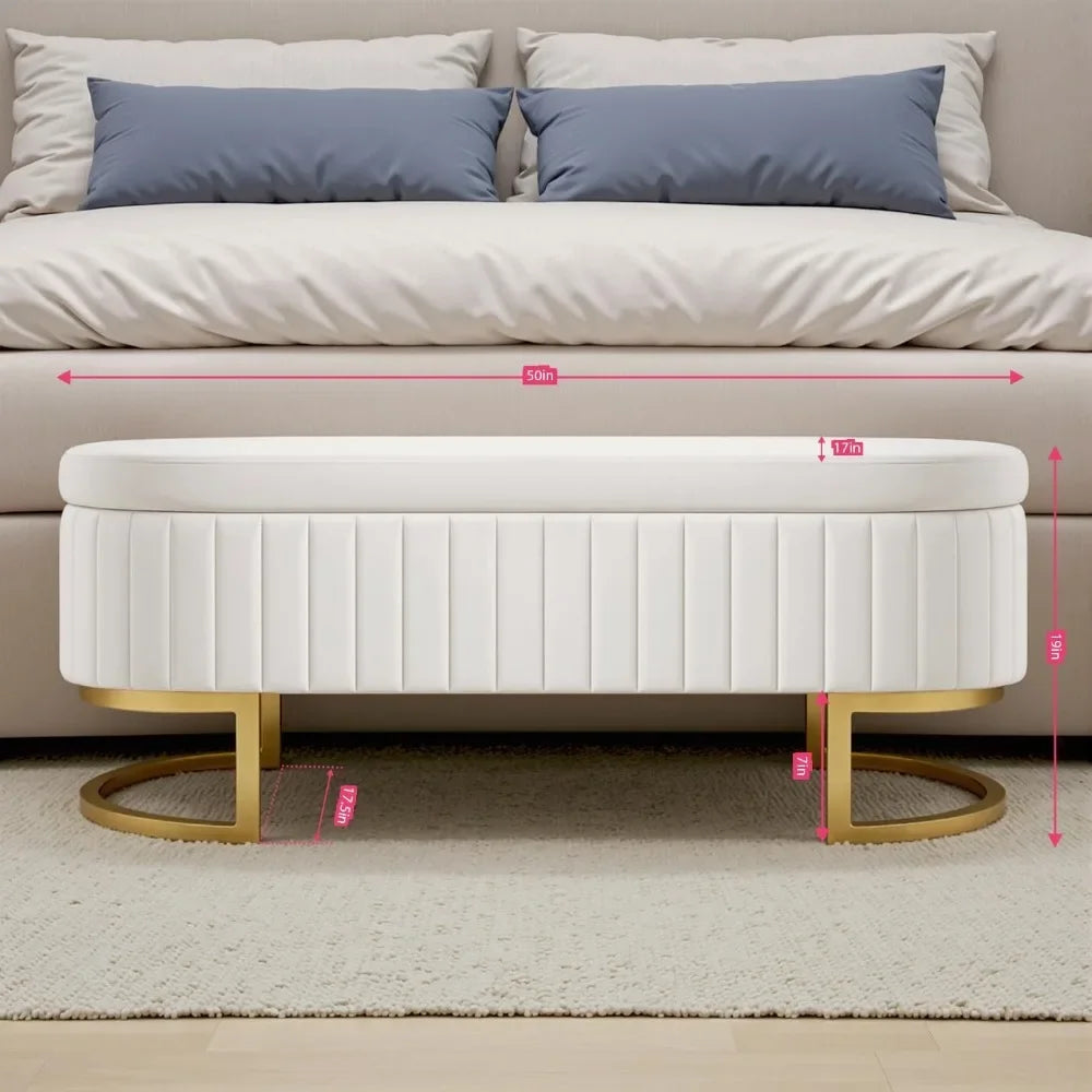 50" Velvet Storage Bench,Ottoman Bench with 300lb Seating,Upholstered Fabric  with Gold Legs,Flipping Lid Entryway Footrest