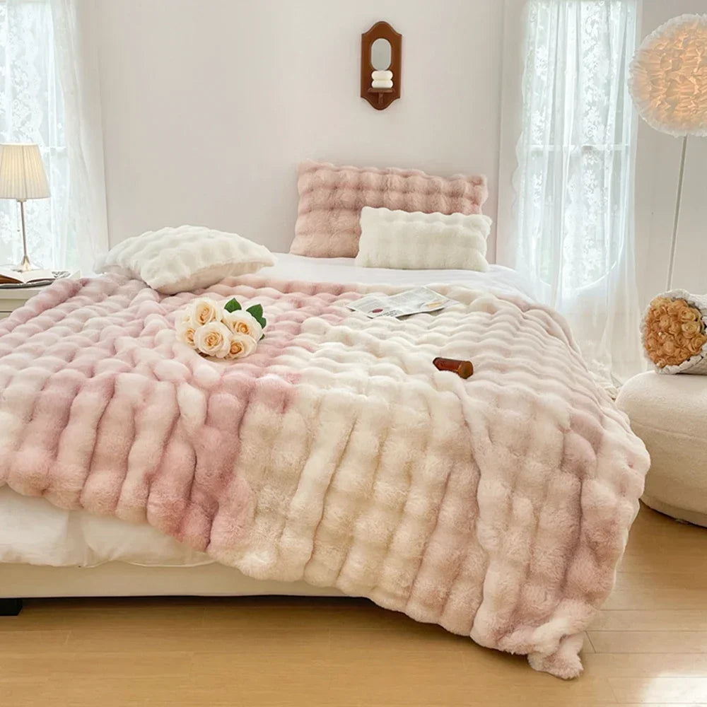 Faux fur thicken Blanket Double layer Bed blankets plush Bedspread on the bed sofa blanket stich throw blanket for living room