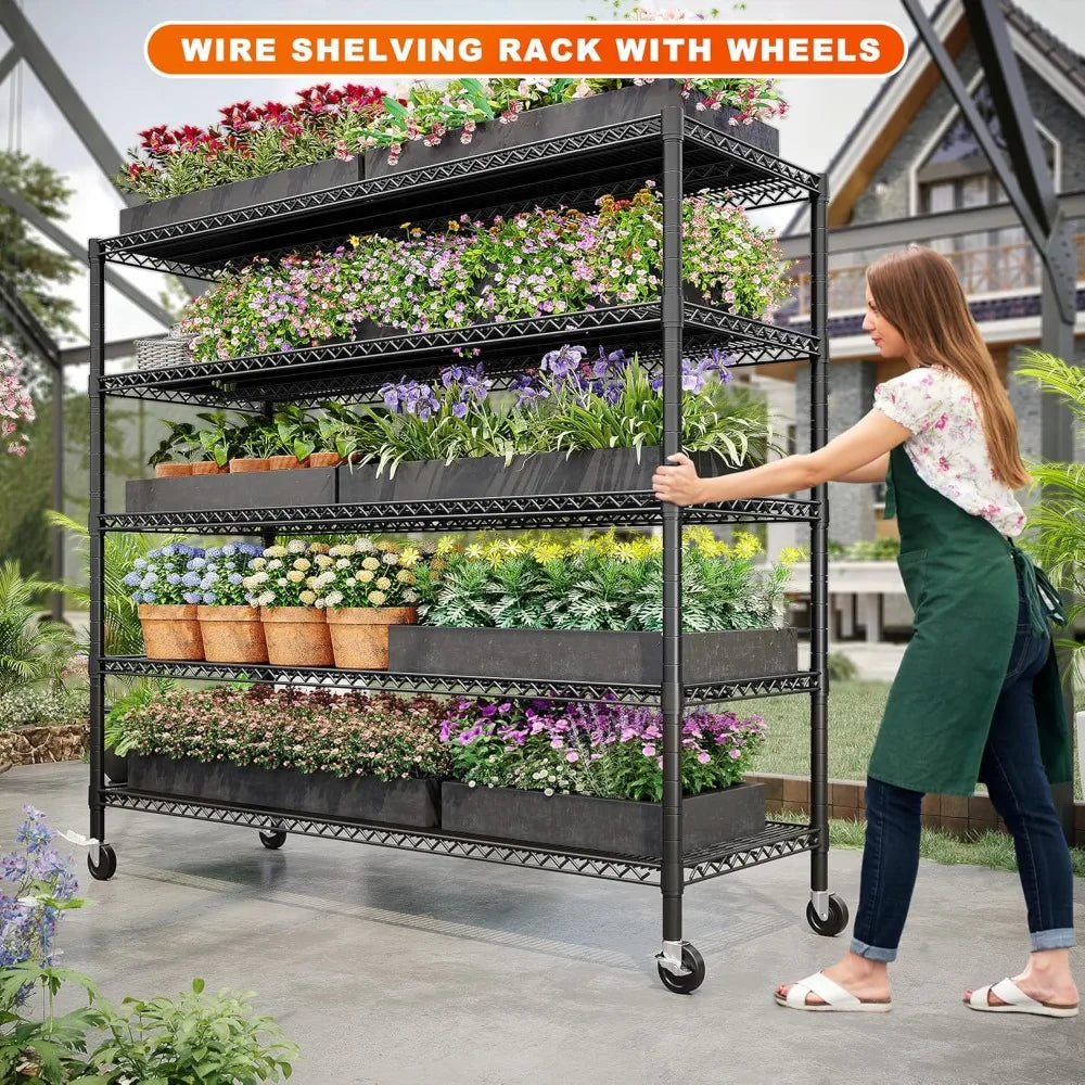 55.5''W Storage Shelves 3200LBS Wire Shelving Unit with Wheels 85.7" H Heavy Duty Shelving Rack 5-Tier Adjustable Storage Rack