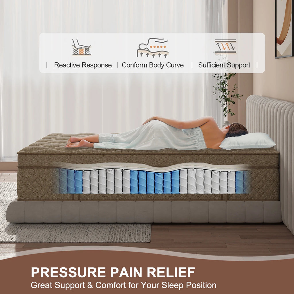 12"14" Gel Memory Foam Hybrid Pocket Spring Mattress Twin Full Queen King Bed Mattress In A Box, Medium Firm Motion Isolation