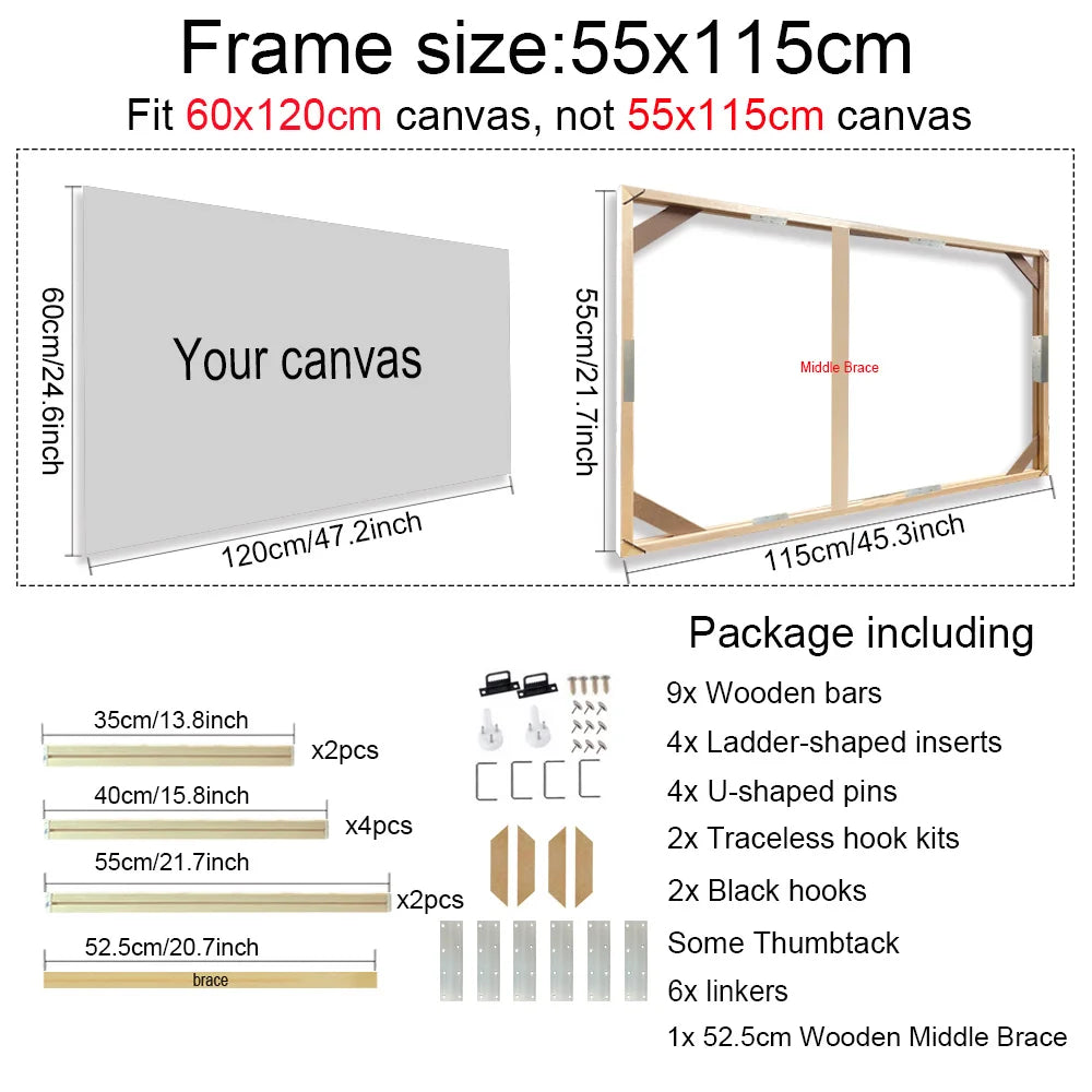 30x40 40x50 60x90cm Canvas Frame Wooden Frames Wooden Photo Oil Painting Canvas Diamond Painting Frames Canvas Wood Wall Frame