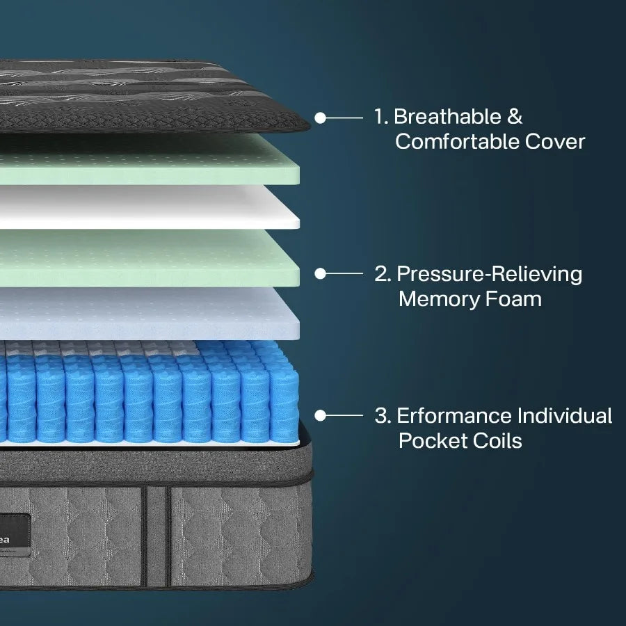 Full Size Mattress Upgraded 12 inch Full Mattress in a Box Gel Memory Foam Hybrid Mattresses with Individual Pocket Springs Pre