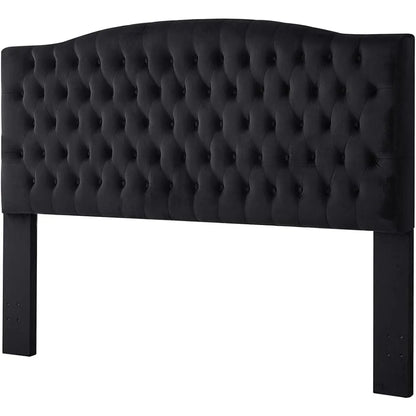 Velvet Upholstered Tufted Button King Headboard and comfortable fashional padded King/California King Size headboard- Black