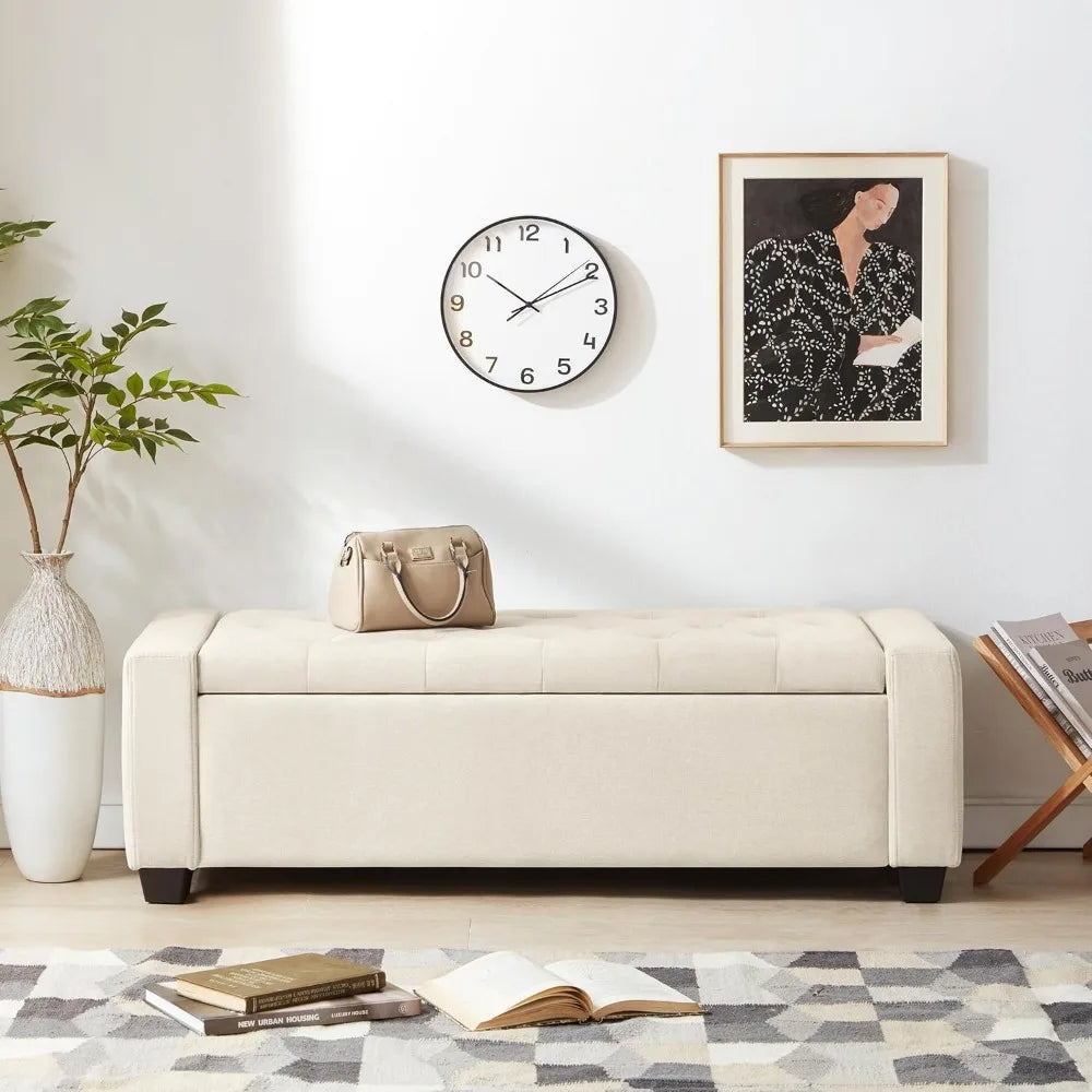 Ottoman with Storage, Storage Ottoman Bench with Safety Hinge, Upholstered Storage Bench with Seating for Bedroom, Living Room