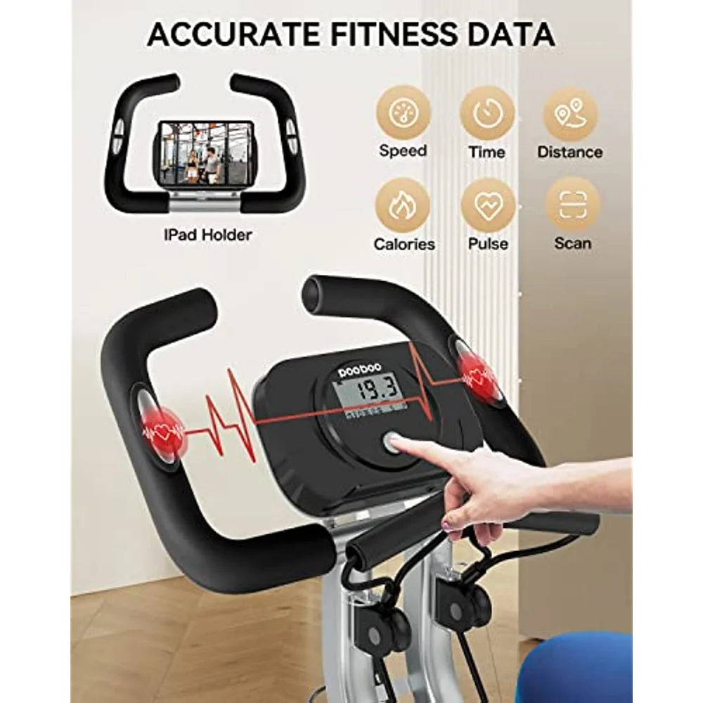 2023 Foldable Fitness Stationary Bike Indoor Cycling Bike 8-Level Adjustable Resistance Bottle Holder & Back Support Cushion
