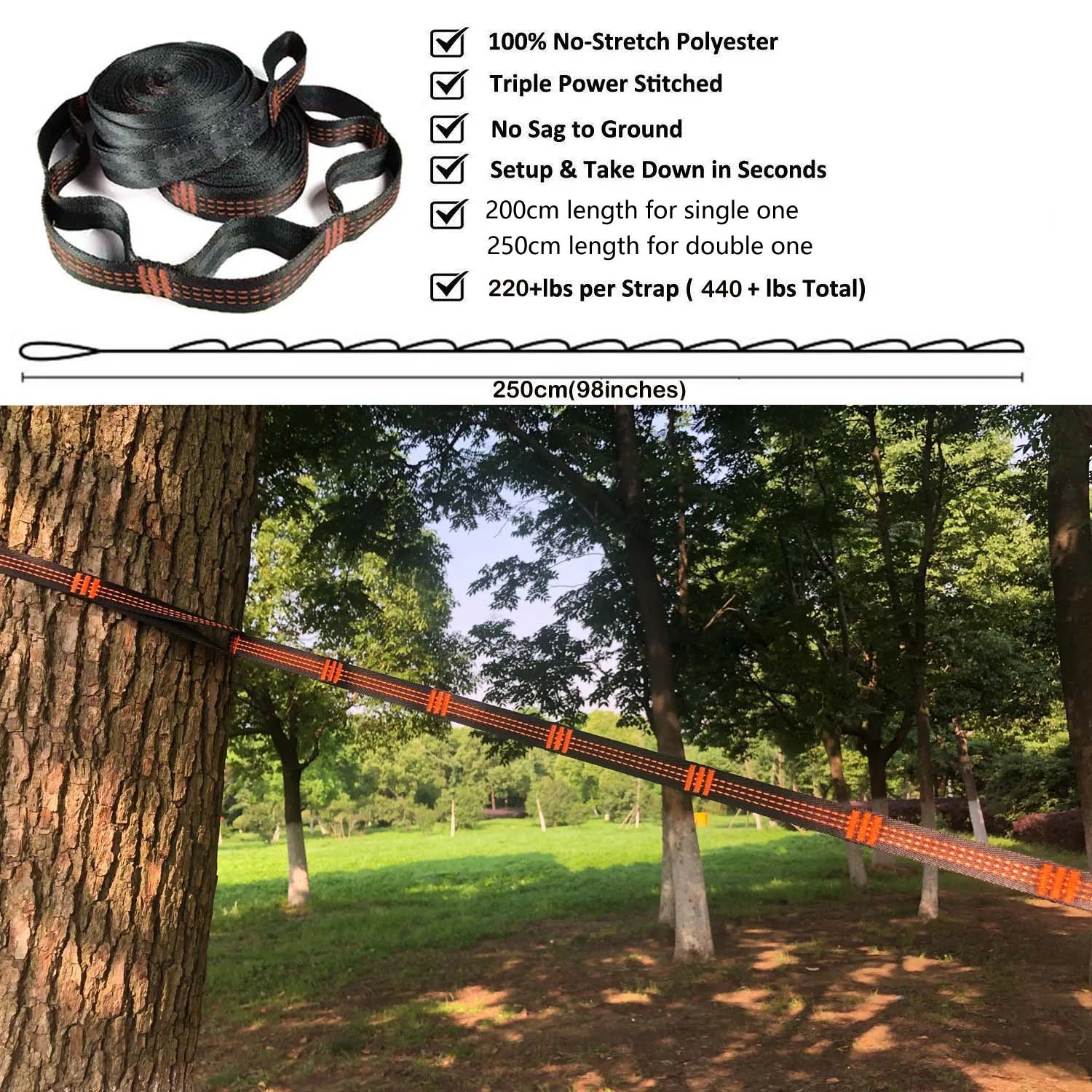 Solid Color Parachute Hammock with Hammock straps and Black carabiner Camping Survival travel Double Person outdoor furniture