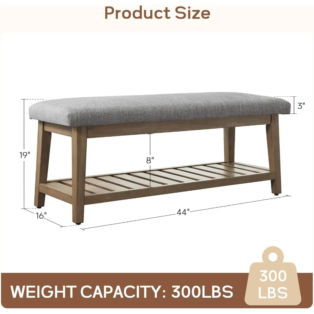 Entryway Bench, End of Bed Bench, Chenille Upholstered Shoe Bench for Bedroom, Ottoman Bench with Solid Wood Shelf,Storage Bench