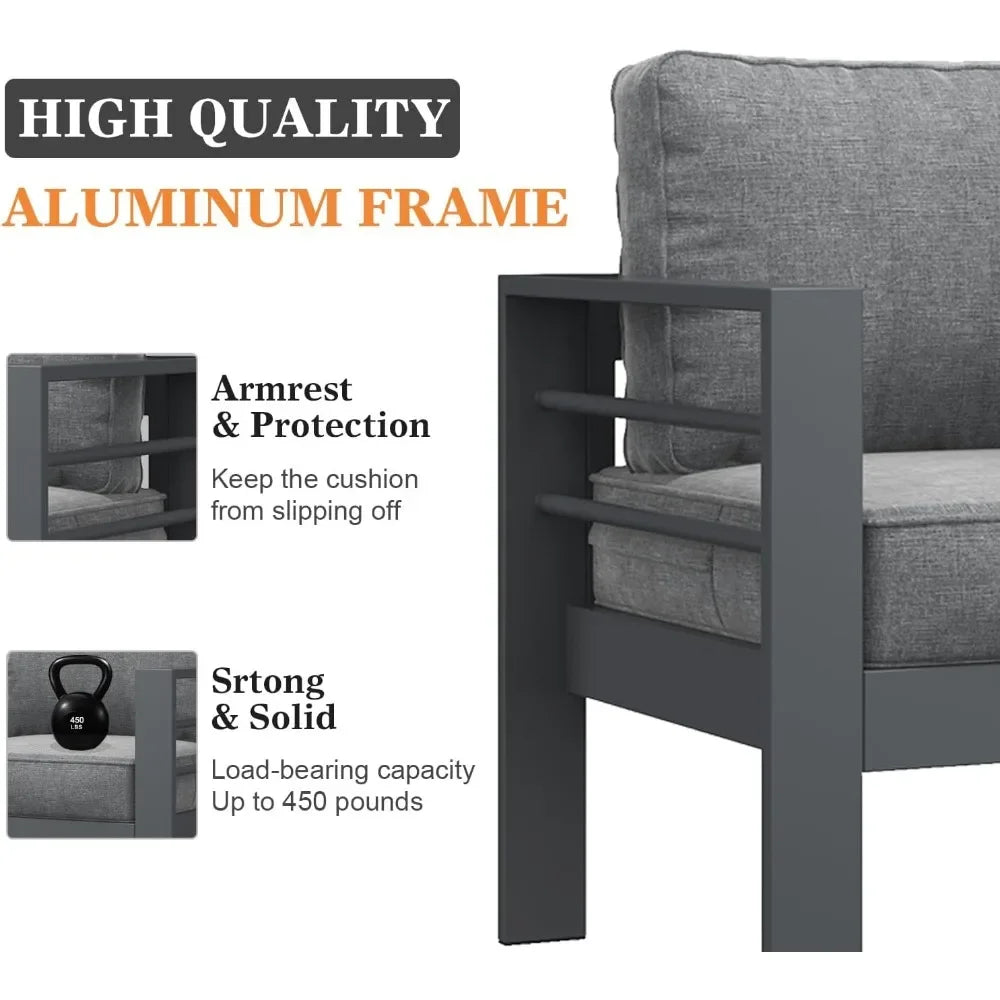 Modern 5 Pieces Aluminum Patio Furniture Set, Garden Furniture Sets, Conversation Sets Metal Sectional Sofa with Coffee Table