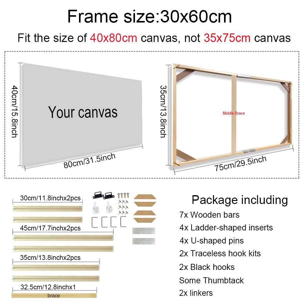 30x40 40x50 60x90cm Canvas Frame Wooden Frames Wooden Photo Oil Painting Canvas Diamond Painting Frames Canvas Wood Wall Frame