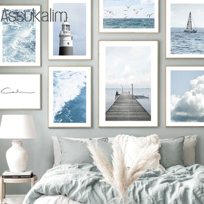 Seascape Wall Art Decor Seabirds Print Pictures Bridge Canvas Paintings Boat Art Prints Nordic Posters Living Room Decoration