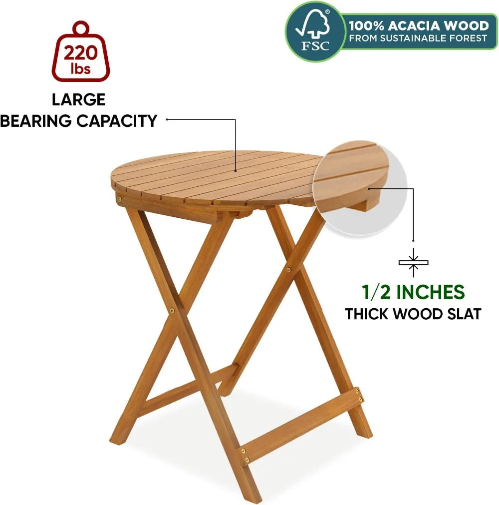 IDZO, Round Table Heavy Duty 400lbs Capacity Patio Bistro Set 3 Piece Outdoor, Folding Chairs w/Cushion - LUXHOME