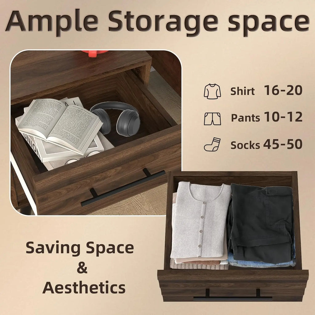 Night Stands, Fluted Nightstands with 2 Drawer Storage, Mid Century Bed Stands End Table, Large Bedside Table for Bedroom