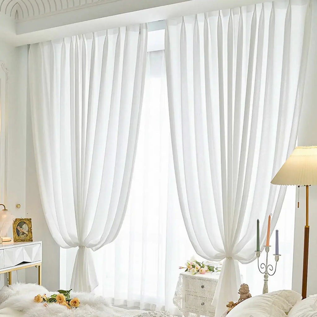 White Semi Sheer Embroidered Curtain 1PC