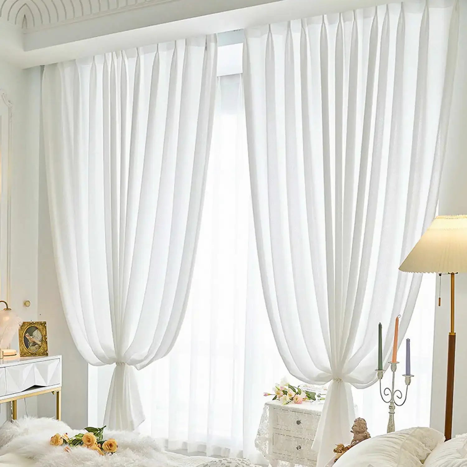 White Semi Sheer Embroidered Curtain 1PC