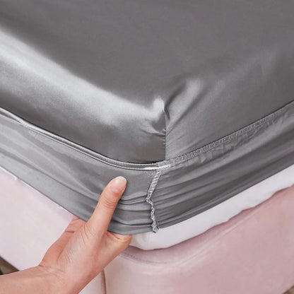 High-End Satin Fitted Sheet Solid Color Mattress Cover With Elastic Band Bed Sheet Single Double Queen Size Fit Sheet