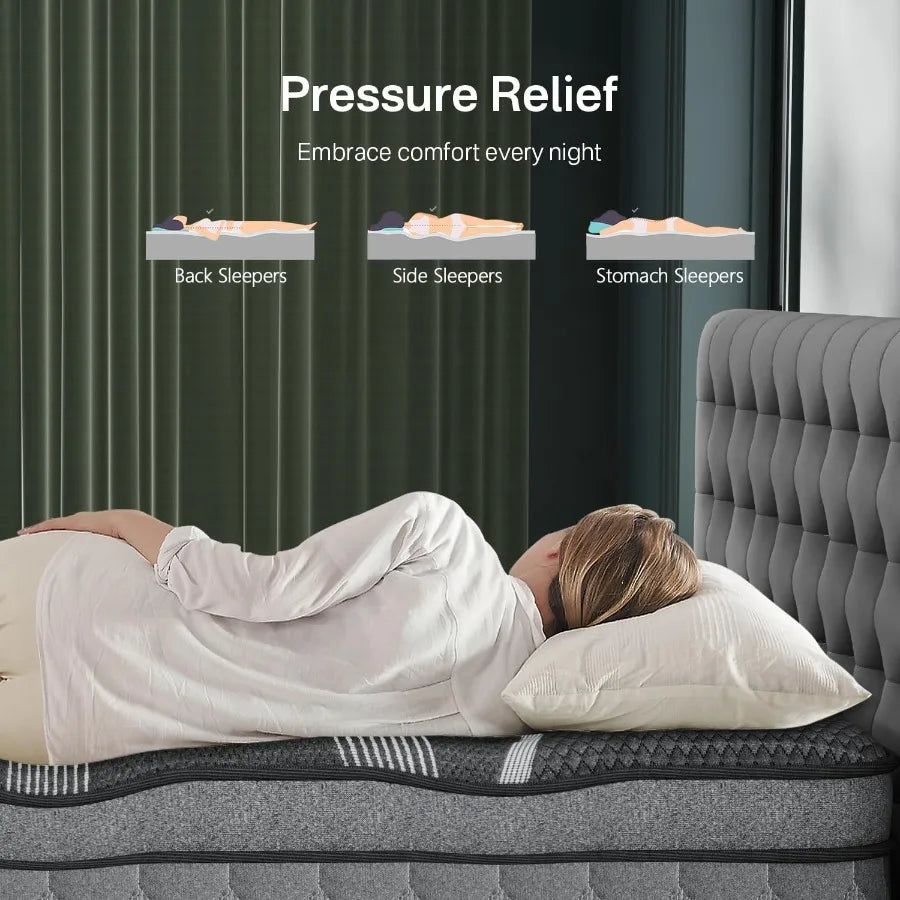 California King Mattress Upgraded 14 Inch Cal King Mattress in a Box Gel Memory Foam Hybrid Mattresses with Pocket Spring Press