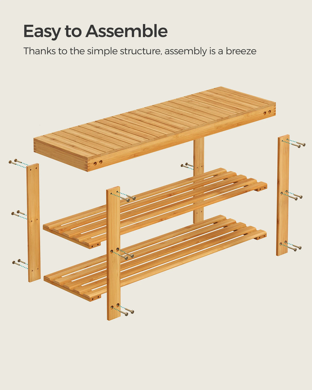 SONGMICS Shoe Rack Bench, 3-Tier Bamboo Shoe Storage Organizer, Entryway Bench, Holds Up to 286 lb, 11.3 x 35.4 x 17.8 Inches