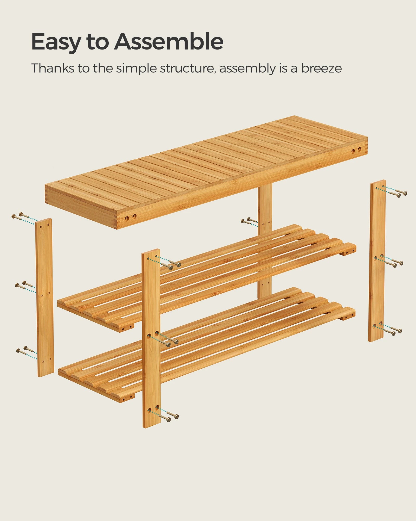 SONGMICS Shoe Rack Bench, 3-Tier Bamboo Shoe Storage Organizer, Entryway Bench, Holds Up to 286 lb, 11.3 x 35.4 x 17.8 Inches