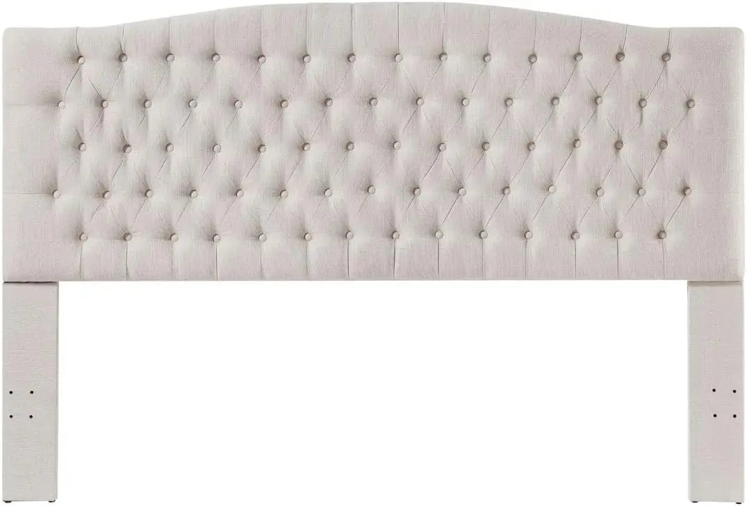 Linen Upholstered Tufted Button King Headboard and Comfortable Fashional Padded King/California King Size headboard - Ivory