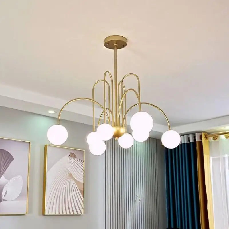 Nordic Iron Bending Glass Ball Living Room Light Simple Fashion Dining Room Chandelier Room Decoration Interior Lighting Lamps