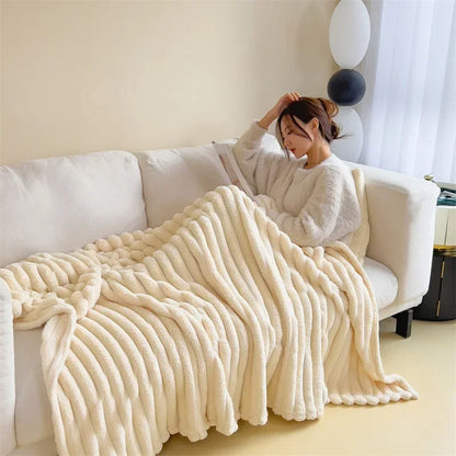 Nordic Solid Thickened Imitation Rabbit Fur Plush Sofa Blanket Warm Flannel Pink Throw Milk Cover Blanket TV Blankets Decorative